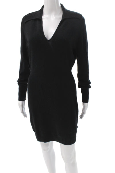 Minnie Rose Women Black Cashmere Sweater Dress Collared Long Sleeve Size M