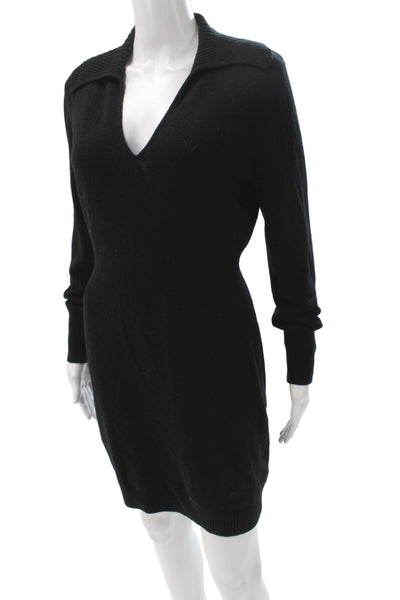 Minnie Rose Women Black Cashmere Sweater Dress Collared Long Sleeve Size M