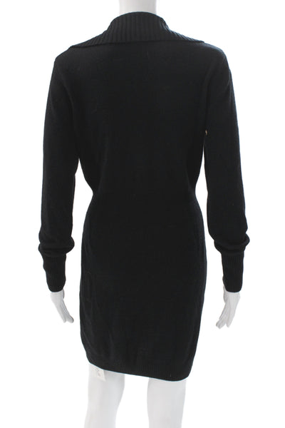 Minnie Rose Women Black Cashmere Sweater Dress Collared Long Sleeve Size M