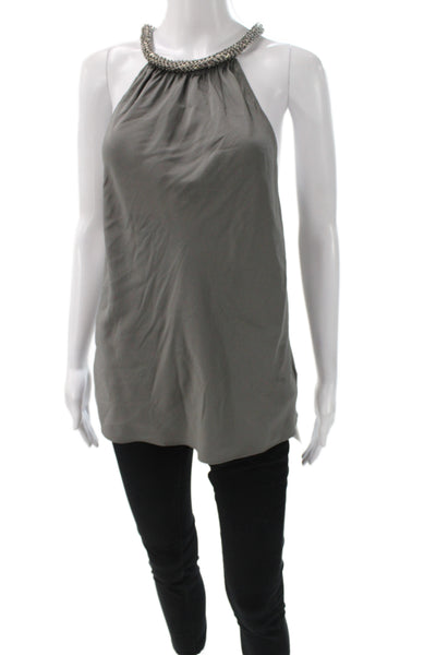 Ramy Brook Women Gray Halter Beaded Camisole Size S