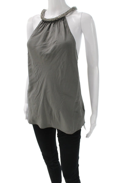 Ramy Brook Women Gray Halter Beaded Camisole Size S