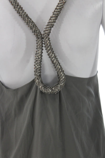Ramy Brook Women Gray Halter Beaded Camisole Size S