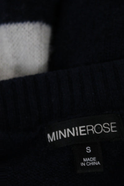 Minnie Rose Womens 100% Cashmere Striped Pullover Sweater Crew Neck Blue Size S
