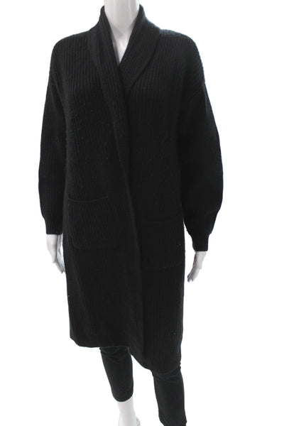 Minnie Rose Womens Cardigan Sweater Black V Neck 70% Wool Size XS