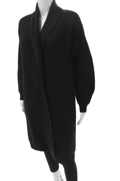 Minnie Rose Womens Cardigan Sweater Black V Neck 70% Wool Size XS