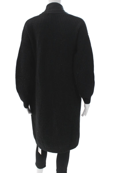 Minnie Rose Womens Cardigan Sweater Black V Neck 70% Wool Size XS