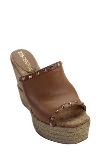 275 Central Womens Leather Studded Espadrille Wedge Sandals Brown Size 37 7