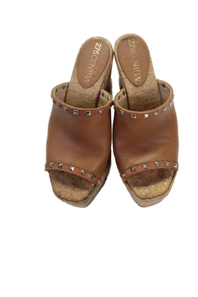 275 Central Womens Leather Studded Espadrille Wedge Sandals Brown Size 37 7
