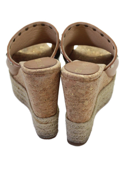 275 Central Womens Leather Studded Espadrille Wedge Sandals Brown Size 37 7