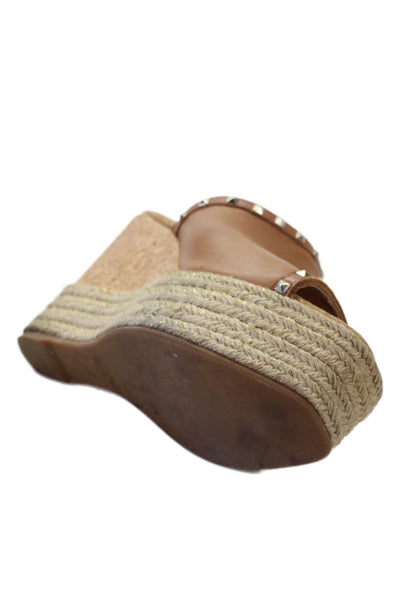275 Central Womens Leather Studded Espadrille Wedge Sandals Brown Size 37 7