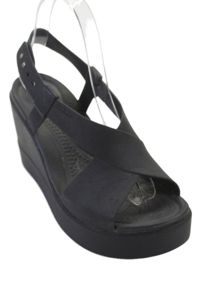 Crocs Womens Platform Slingbacks Wedge Sandals Black Size 6