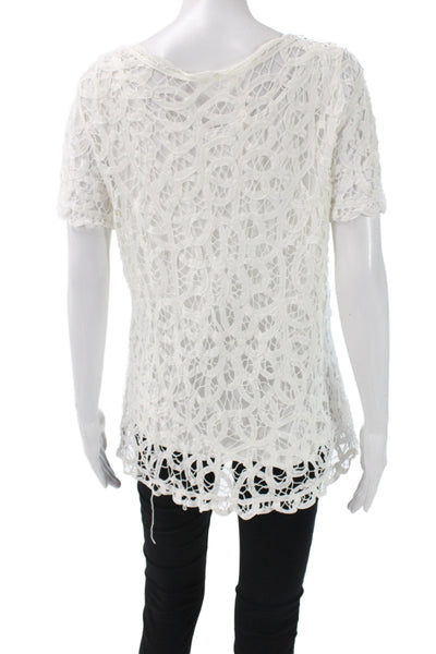 J. Mclaughlin Womens Lace Tunic Blouse White Short Sleeve Scoop Neck Size L