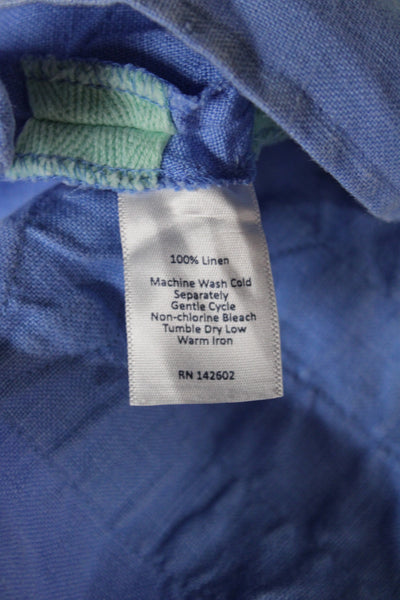 STS Sail To Sable Women Blue Linen Colorblock Tunic Blouse Long Sleeve Size L