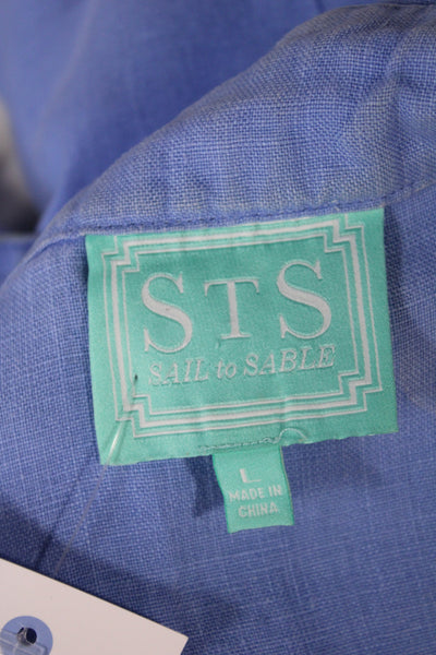 STS Sail To Sable Women Blue Linen Colorblock Tunic Blouse Long Sleeve Size L