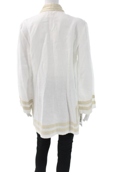 STS Sail To Sable Womens White Linen V-Neck Long Sleeve Tunic Blouse Size L