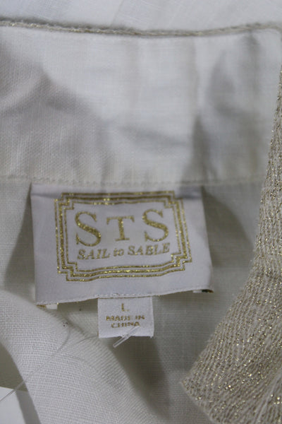STS Sail To Sable Womens White Linen V-Neck Long Sleeve Tunic Blouse Size L