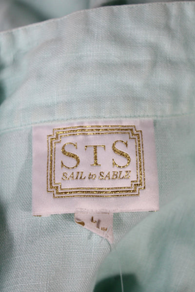 STS Sail To Sable Womens Linen V-Neck Tunic Blouse Zip Long Sleeve Green Size L