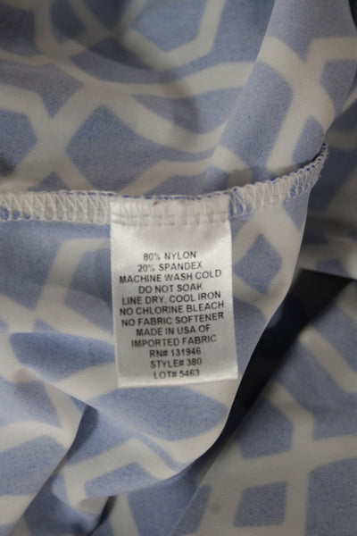 Jude Connally Women Blue Geometric Collared Tunic Blouse Long Sleeve Size L