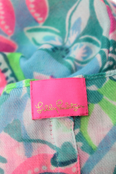 Lilly Pulitzer Womens Lightweight Knit Tassel Floral Cowl Scarf Blue 70"x28"
