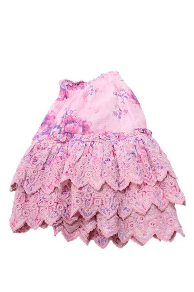 Love Shack Fancy Girls Ruffle Pull-On Embroidered Trim Floral Skirt Size S