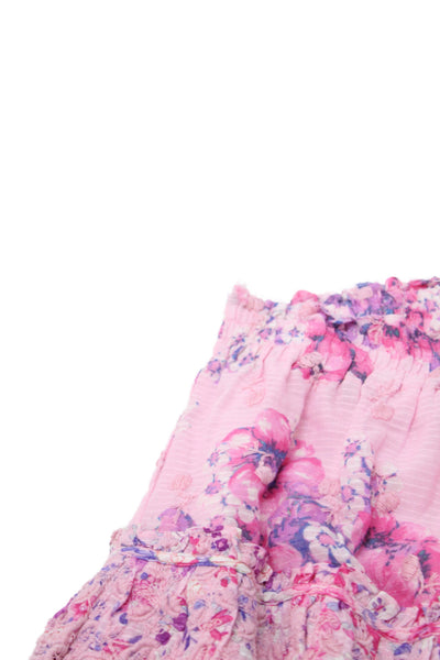 Love Shack Fancy Girls Ruffle Pull-On Embroidered Trim Floral Skirt Size S