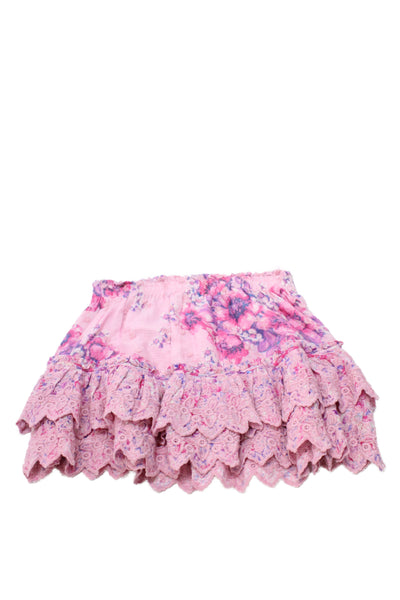 Love Shack Fancy Girls Ruffle Pull-On Embroidered Trim Floral Skirt Size S