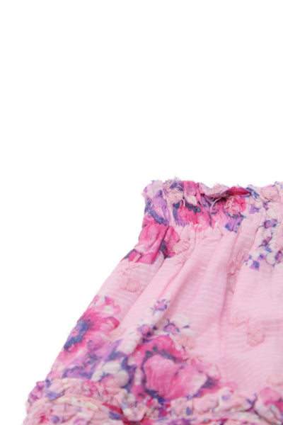 Love Shack Fancy Girls Ruffle Pull-On Embroidered Trim Floral Skirt Size S