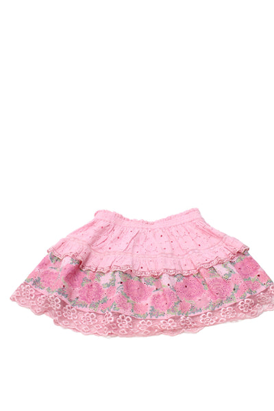 Love Shack Fancy Womens Elastic Waist Ruffle Floral Skirt Pink Size S