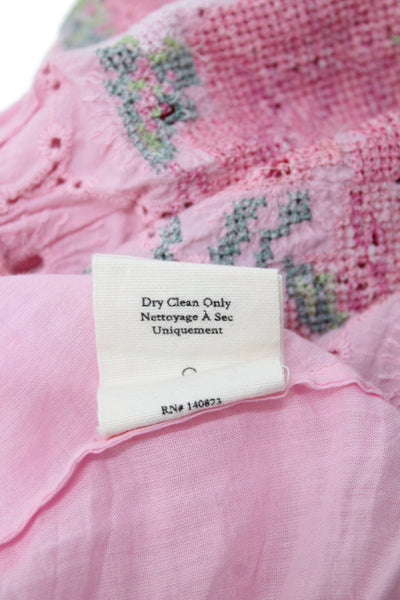 Love Shack Fancy Womens Elastic Waist Ruffle Floral Skirt Pink Size S