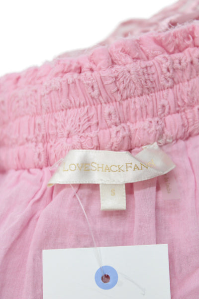Love Shack Fancy Womens Elastic Waist Ruffle Floral Skirt Pink Size S