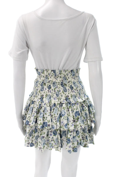 Petersyn Women Blue Floral Cotton Mini Skirt Short Pull On Size S