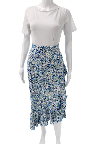 Poupette St. Barth Women Blue Floral Wrap Midi Tie Skirt Size XS