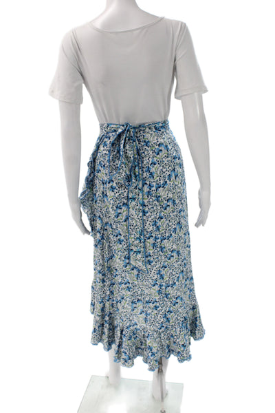 Poupette St. Barth Women Blue Floral Wrap Midi Tie Skirt Size XS