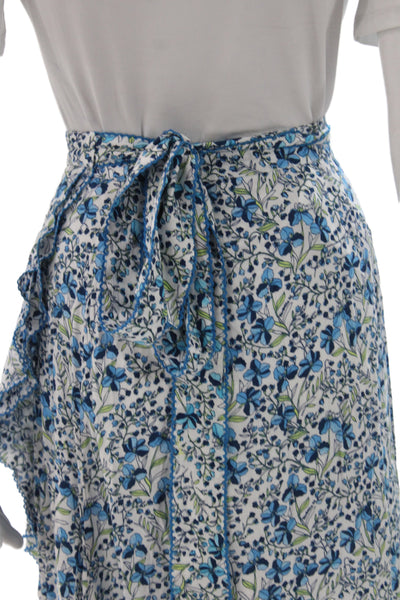 Poupette St. Barth Women Blue Floral Wrap Midi Tie Skirt Size XS
