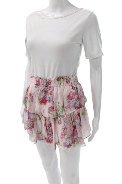 Love Shack Fancy Women Pink Silk Floral Mini Skirt Size S