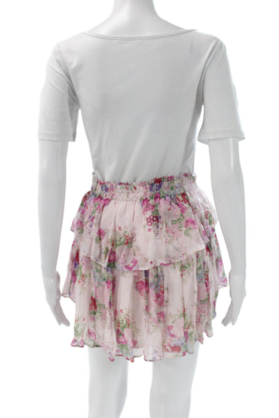 Love Shack Fancy Women Pink Silk Floral Mini Skirt Size S