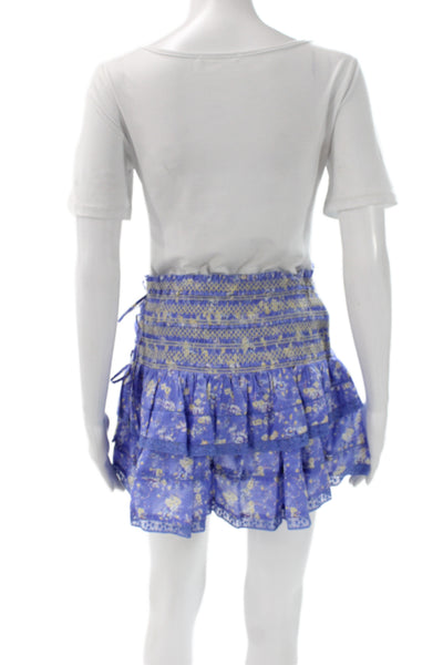 Love Shack Fancy Women Blue Floral Mini Skirt Cotton Tie Short Bohemian Size S