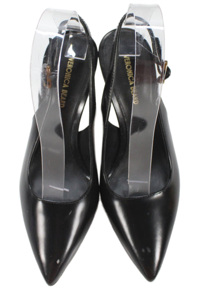 Veronica Beard Women Pointed Toe Patent Leather Slingback Sandals Black Size 5.5