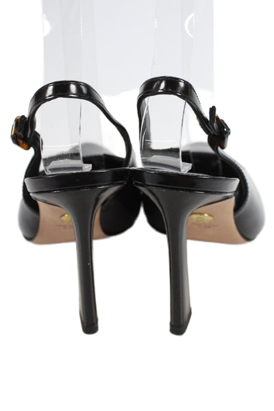 Veronica Beard Women Pointed Toe Patent Leather Slingback Sandals Black Size 5.5