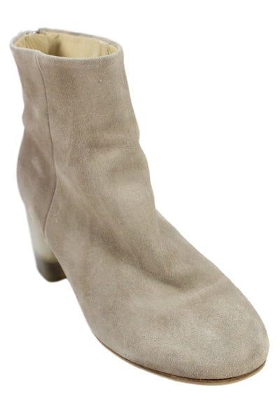 Rag & Bone Women's Suede Block Heel Zip Closure Ankle Boots Beige Size 36