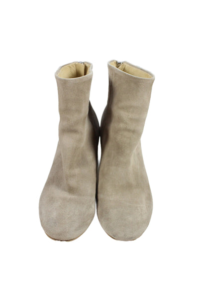 Rag & Bone Women's Suede Block Heel Zip Closure Ankle Boots Beige Size 36