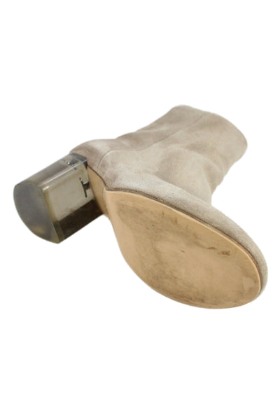 Rag & Bone Women's Suede Block Heel Zip Closure Ankle Boots Beige Size 36