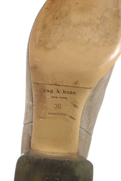 Rag & Bone Women's Suede Block Heel Zip Closure Ankle Boots Beige Size 36