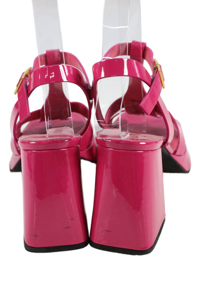 275 Central Women's Square Toe Block Heel Ankle Buckle Sandals Pink Size 6