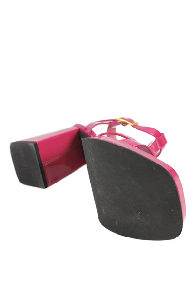 275 Central Women's Square Toe Block Heel Ankle Buckle Sandals Pink Size 6
