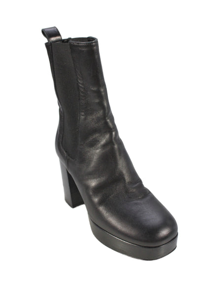 275 Central Women's Round Toe Leather Block Heel Pull-On Boots Black Size 5.5