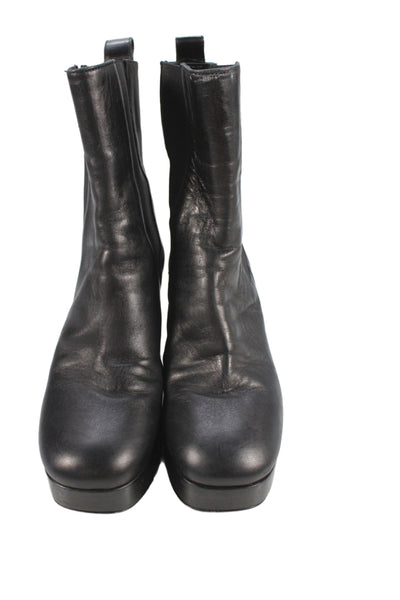 275 Central Women's Round Toe Leather Block Heel Pull-On Boots Black Size 5.5