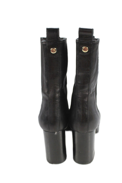 275 Central Women's Round Toe Leather Block Heel Pull-On Boots Black Size 5.5