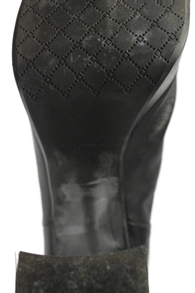 275 Central Women's Round Toe Leather Block Heel Pull-On Boots Black Size 5.5