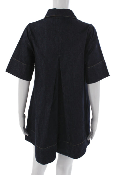 Aligne Women Shirt Dress Blue Button Short Sleeve Organic Cotton Size 2